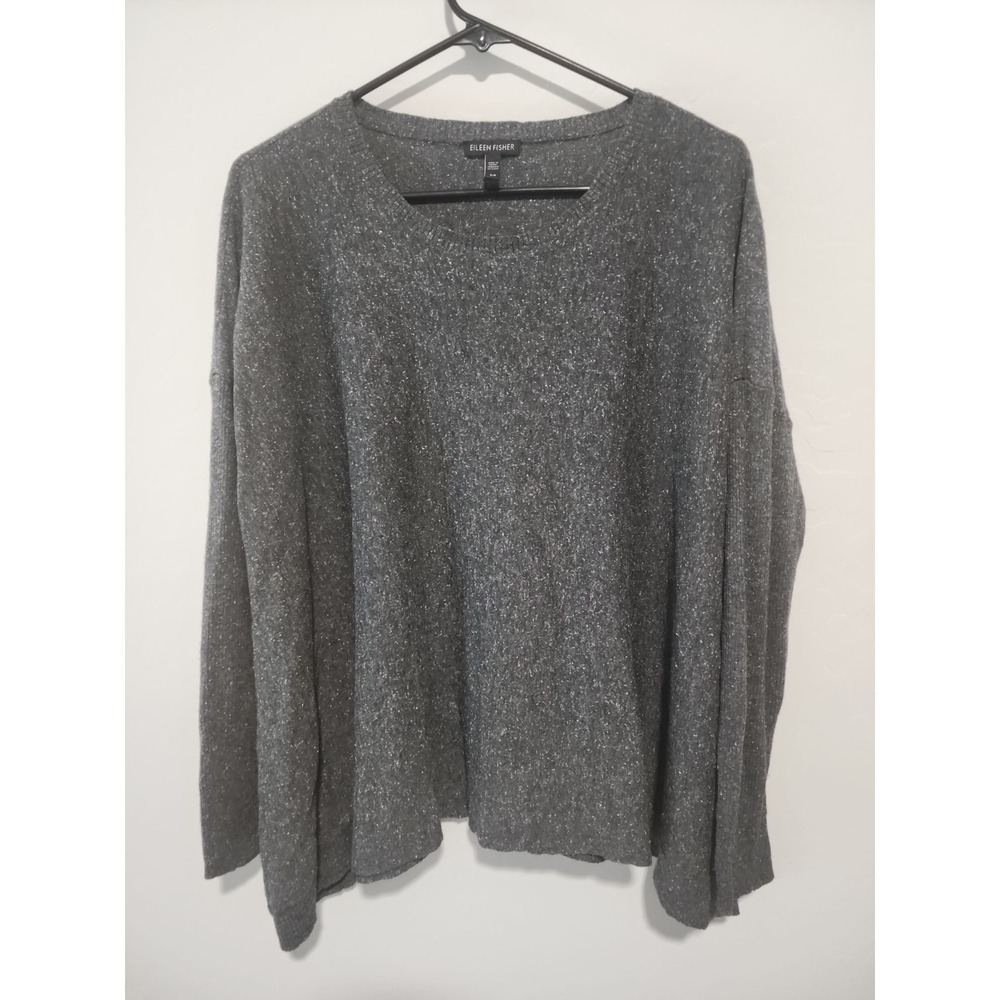 Eileen Fisher Sweater Womens PS Gray Wool Silk Blend Dolman Pullover Knit